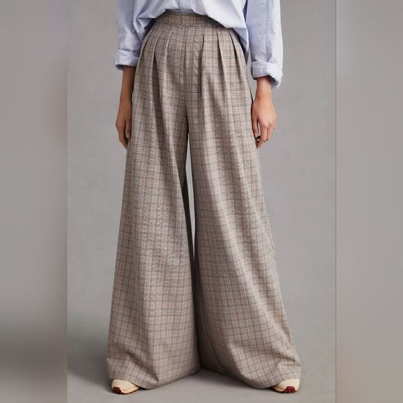 Anthropologie Corey Lynn Calter Pleated Wide-Leg Plaid Trousers Size Medium NWT - Picture 3 of 12